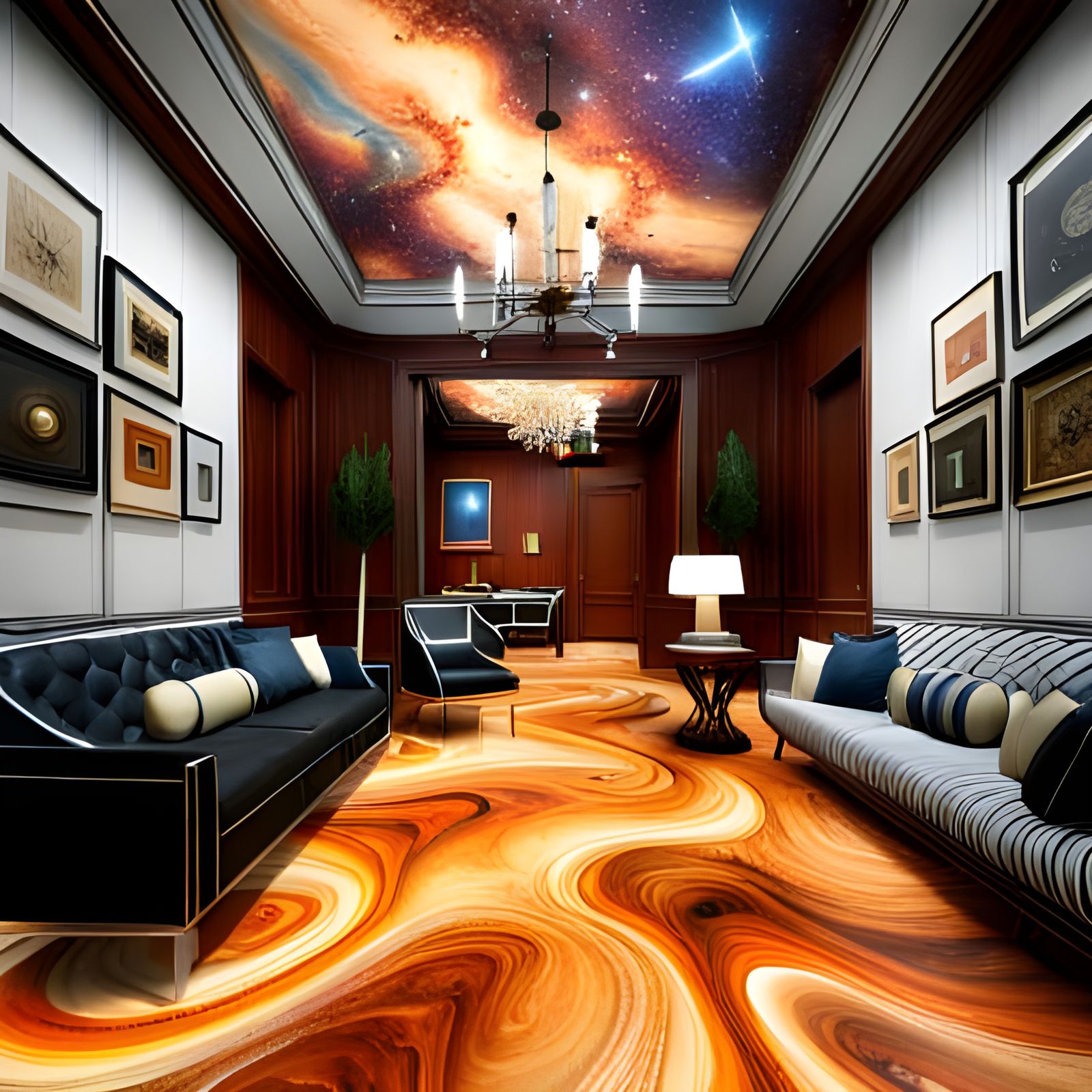 Milky Way Galaxy Living Room in Steampunk Style