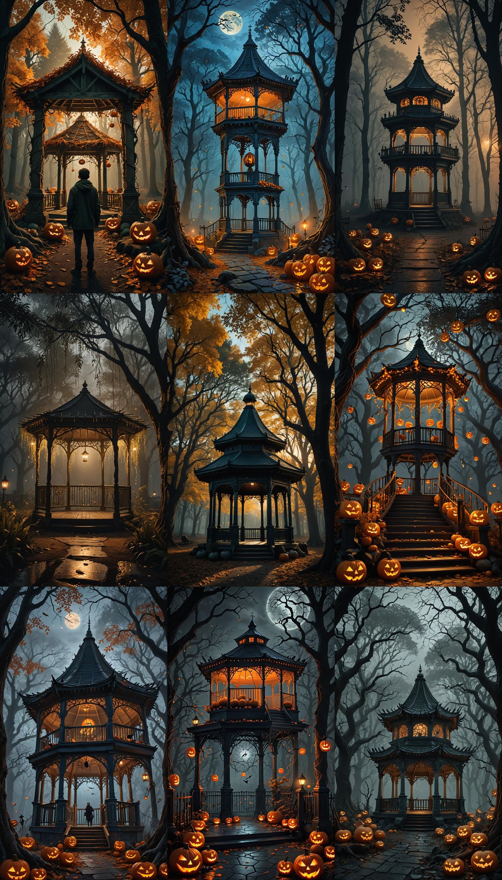 Hyperrealistic Gazebo in Spooky Halloween Forbidden Forest