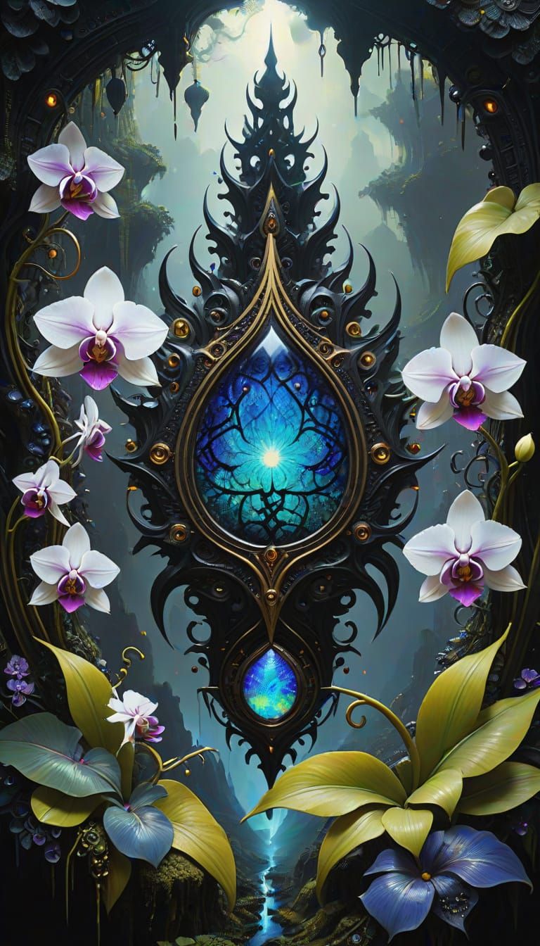 Orchids with dragon eyes in a mystic rainforest