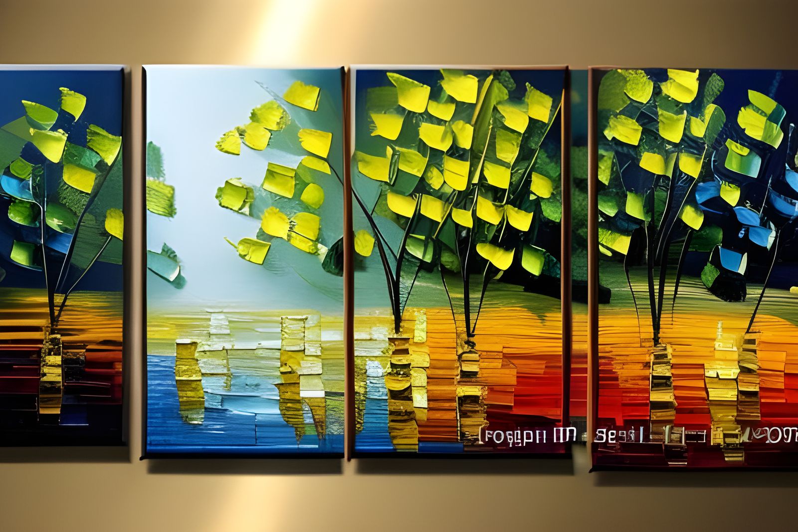 Trees Near the River in Vibrant Neo-Impressionist Oil Painti...