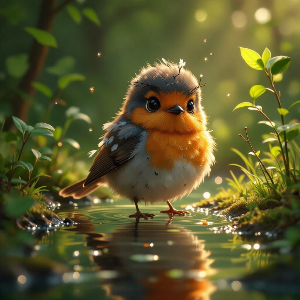 Chibi Robin's Forest Reflection: Oil Realism Style