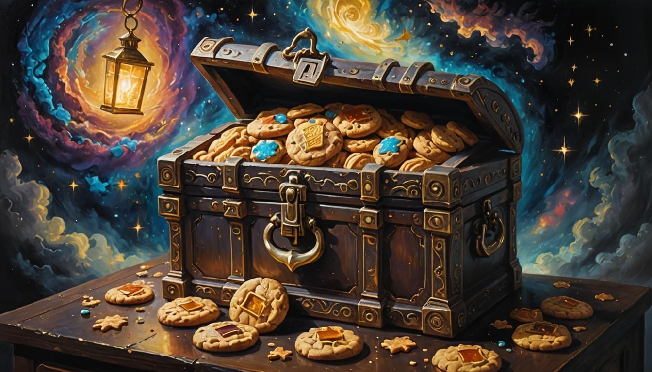 Glowing Treasure Chest Cookie Jar as Oil Painting