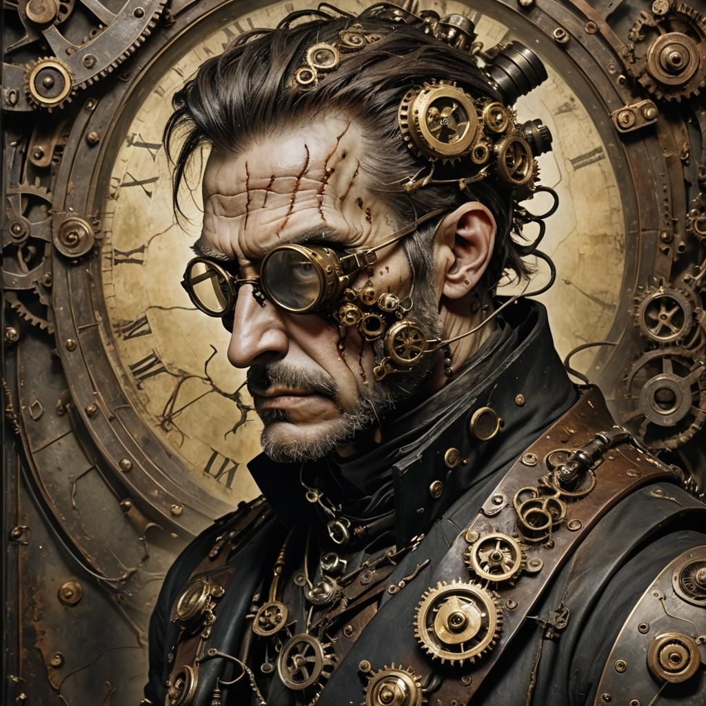 Steampunk Mad Scientist Portrait with Clockwork Details