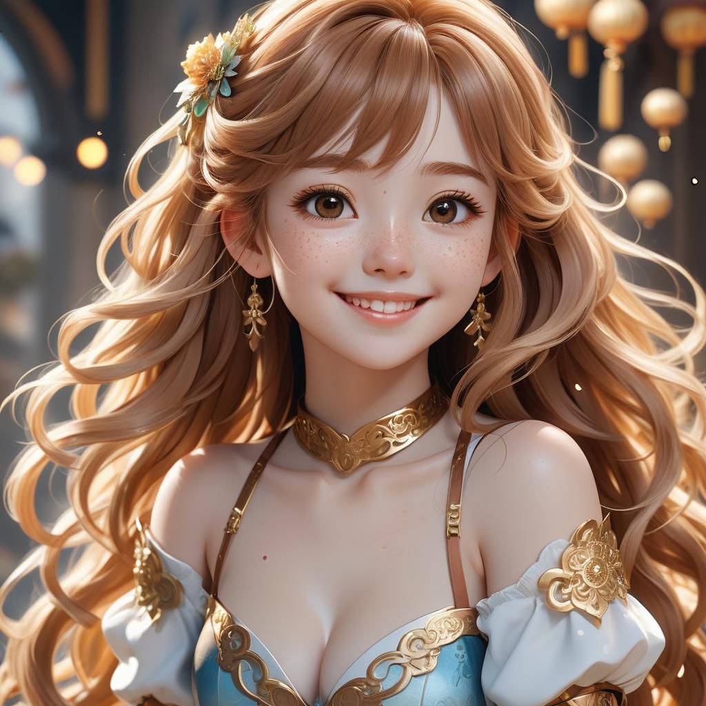 Anime Woman in Fantasy Setting, 3D Art