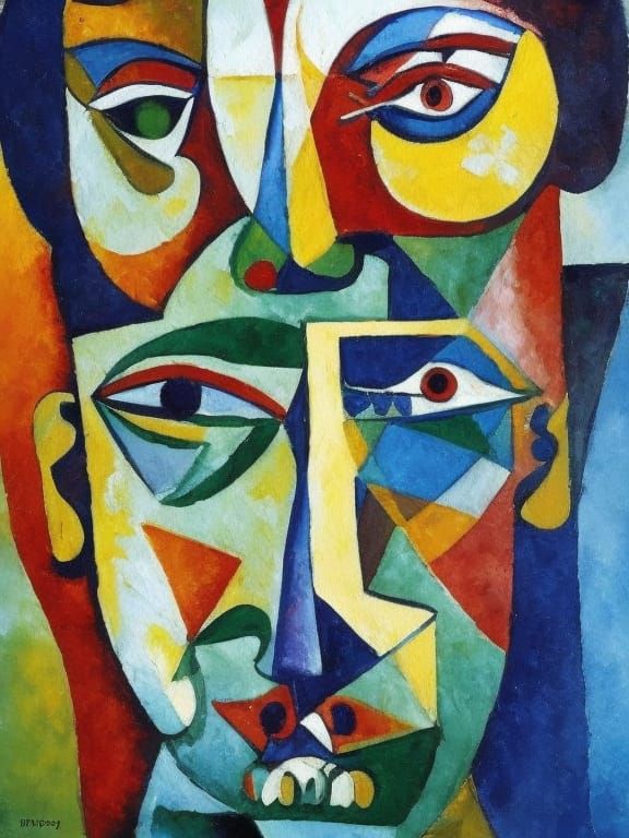 Picasso-esque Floating Head in Watercolor Gouache