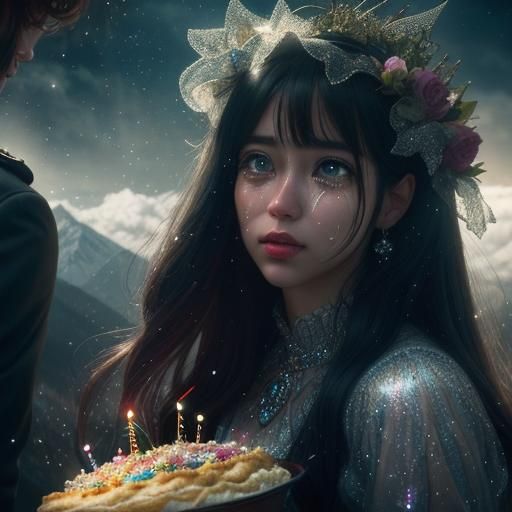 Sad Girl at Birthday Party in Fantasy Style