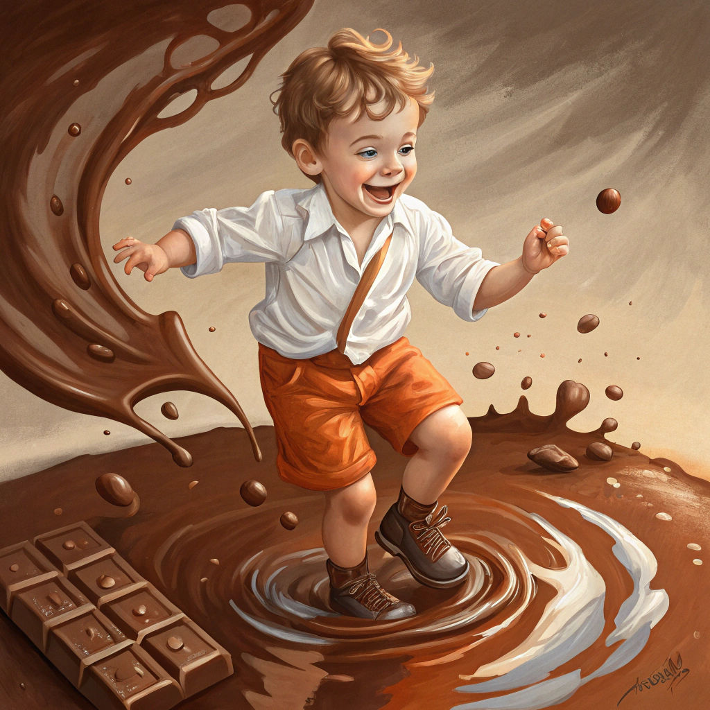 Boy Jumps in Chocolate Puddle: Splash Art Style