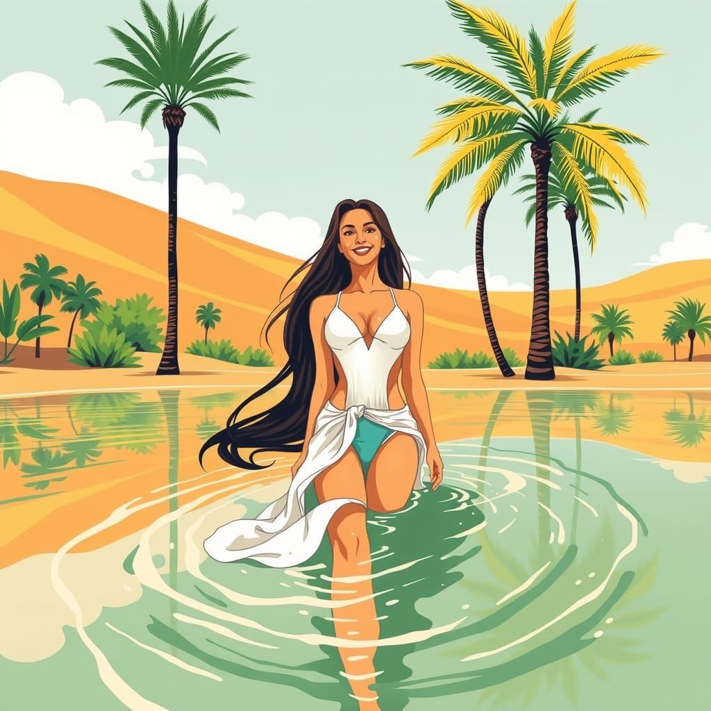 Desert Oasis Swim in Vintage Poster Style