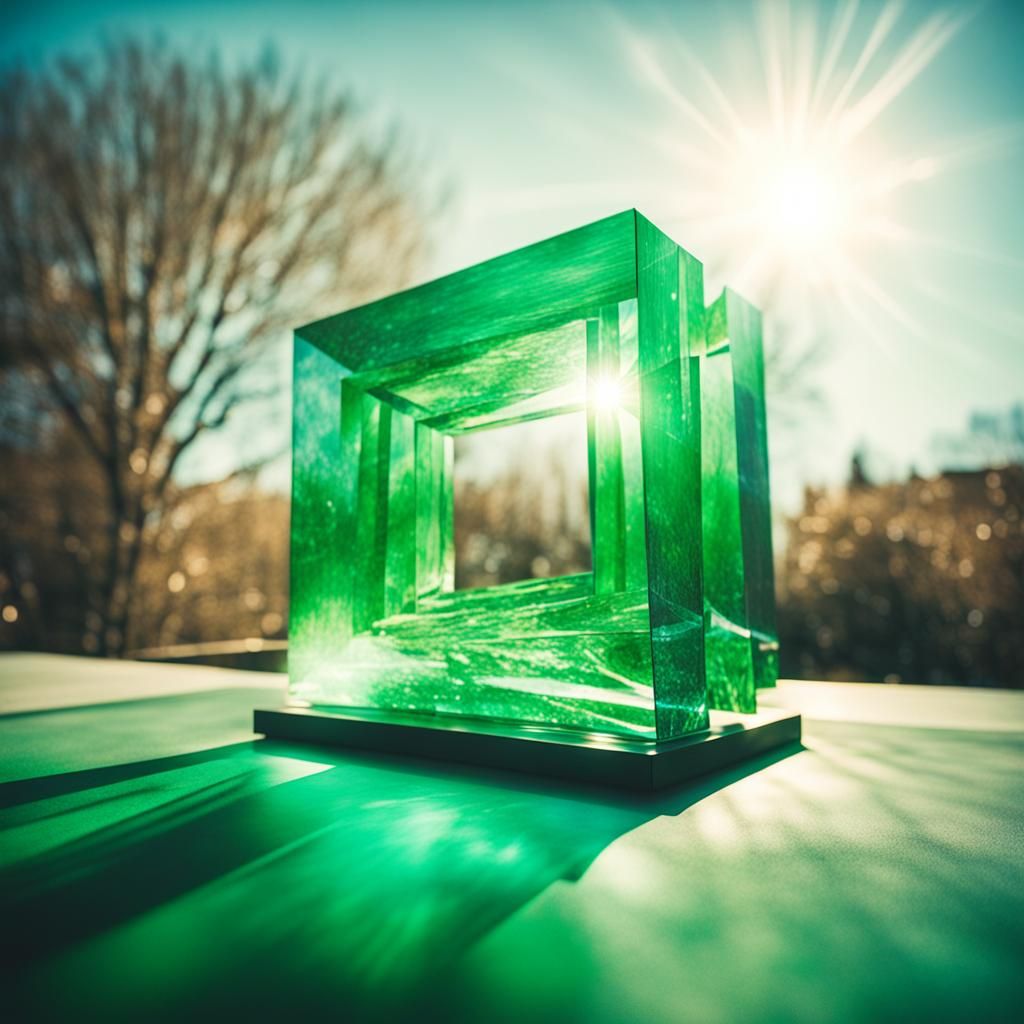 Glass Abstract Sculpture in Sunlight: Polaroid Photo