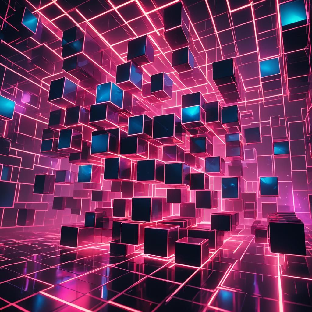 Synthwave Neon Cubes in Foggy Atmosphere