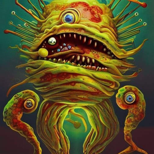 Mutated Bubble Giraffe with Iron Teeth in Pop Art