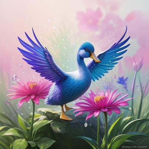 Teddy Duck in Vibrant Flower Garden Splash Art