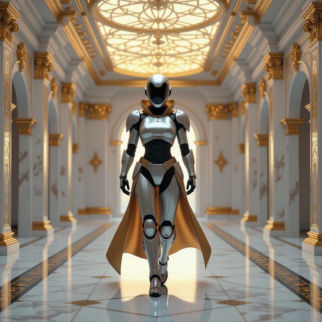Silver Robot in Gold Room, Fantasy Concept Art