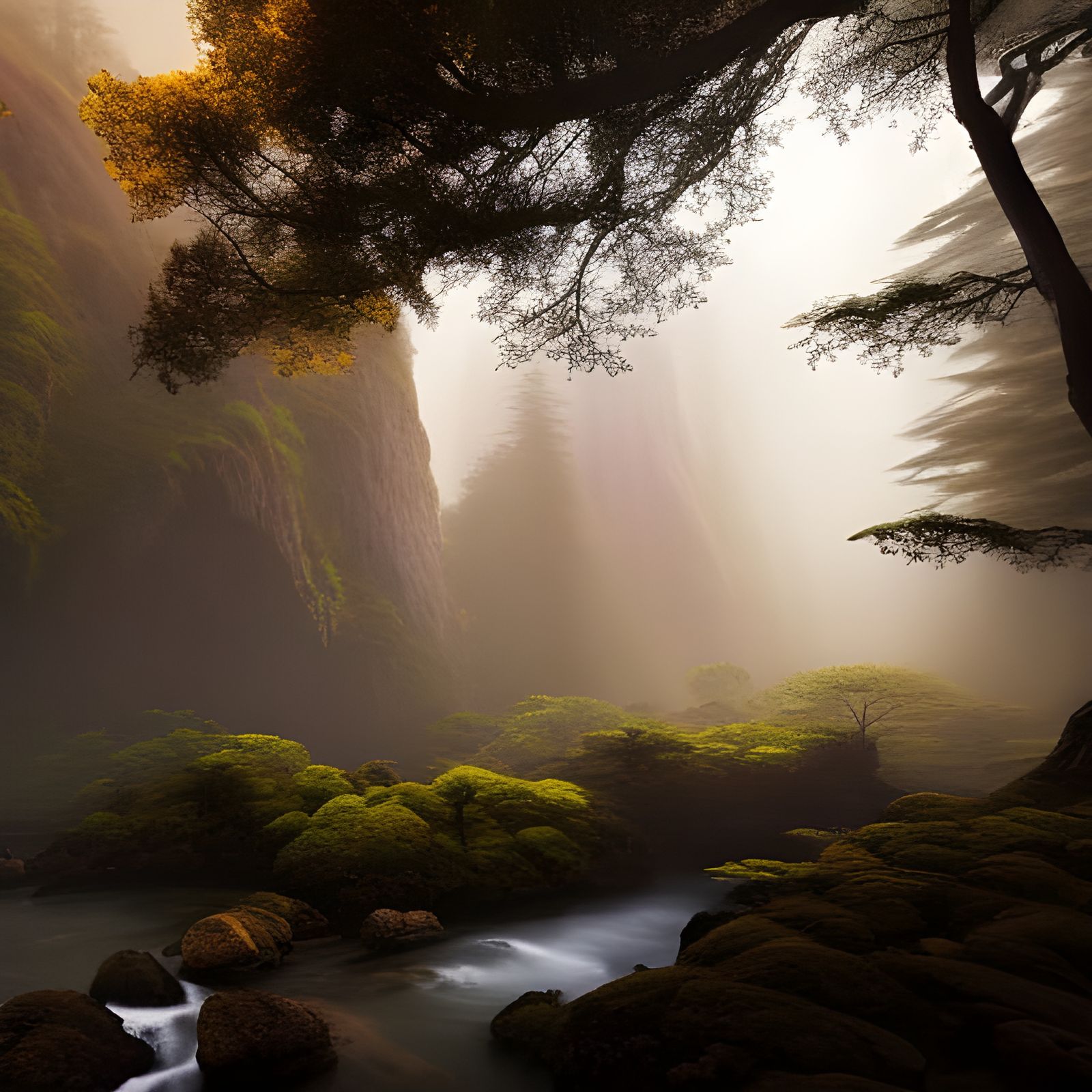 Epic Cinematic Mountain Forest Fantasy Painting