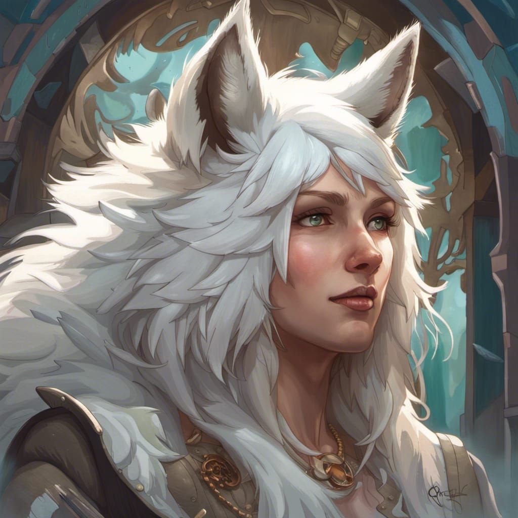 Anthropomorphic White Wolf Portrait with Inflated Belly