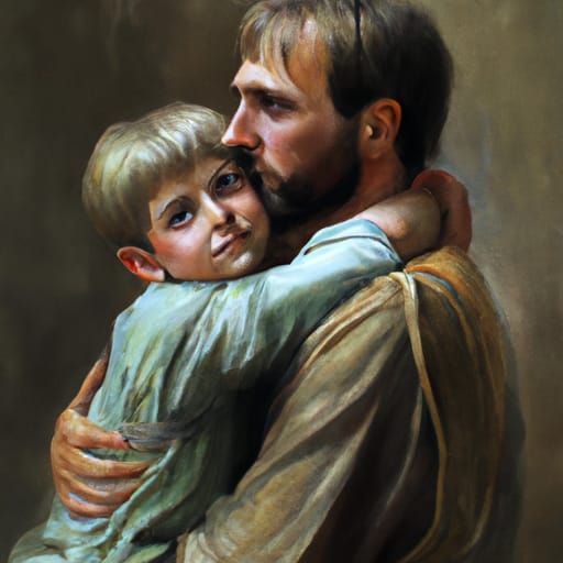 Emotional Father and Son Portrait in Pre-Raphaelite Style