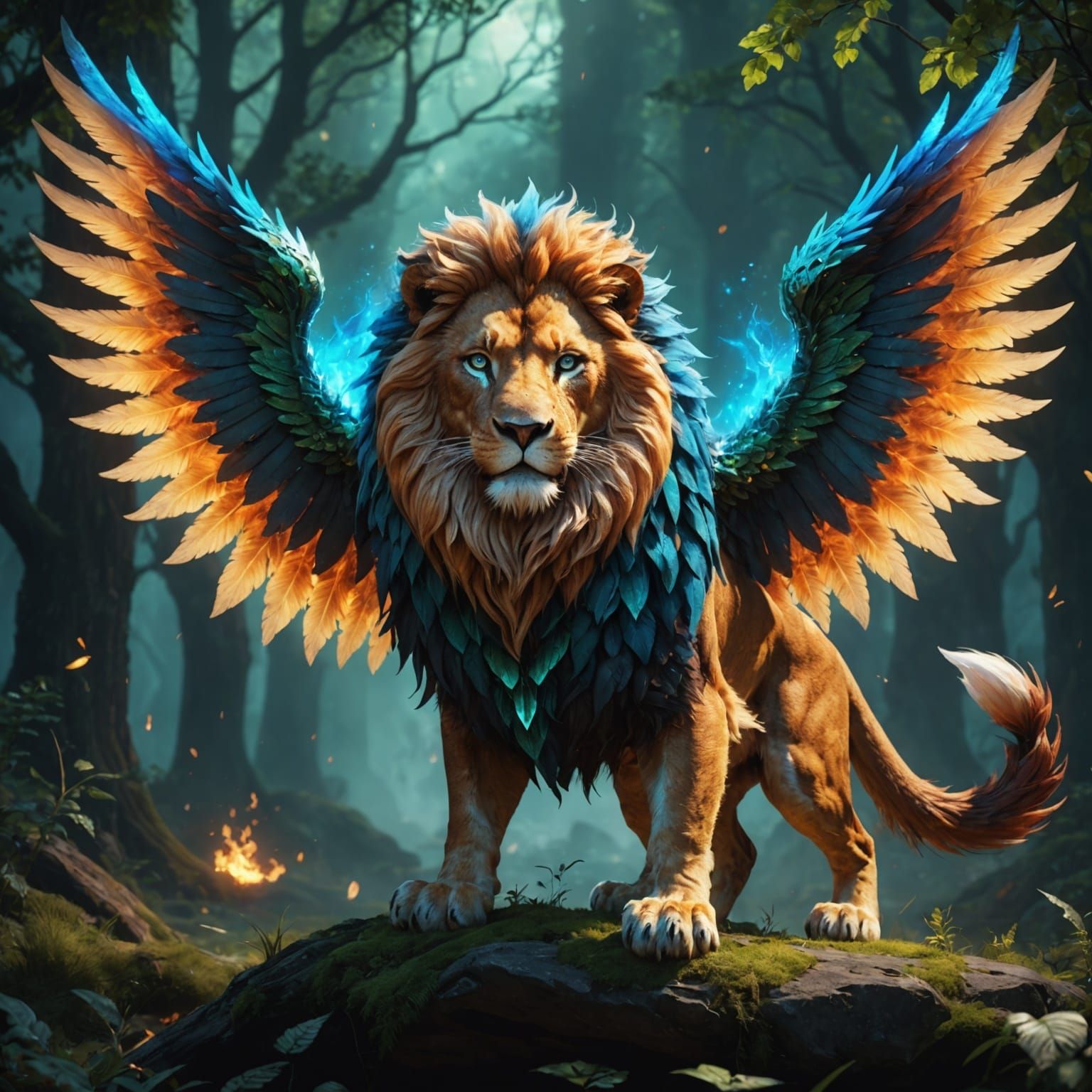 Winged Fire Lion with Fox Tail Concept Art