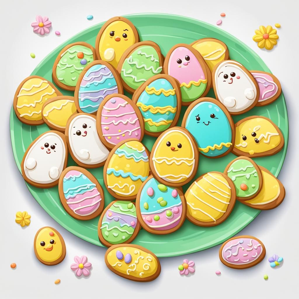 Cartoon Easter Cookies on White Background