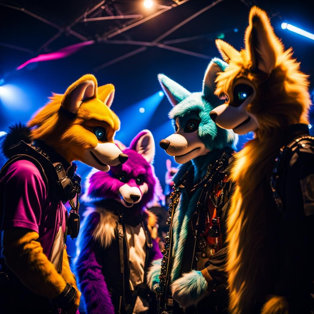 Furry Friends Chatting at a Rave Party