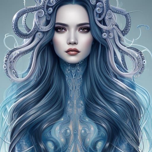 Elegant Octopus Goddess Portrait in Oil Painting Style