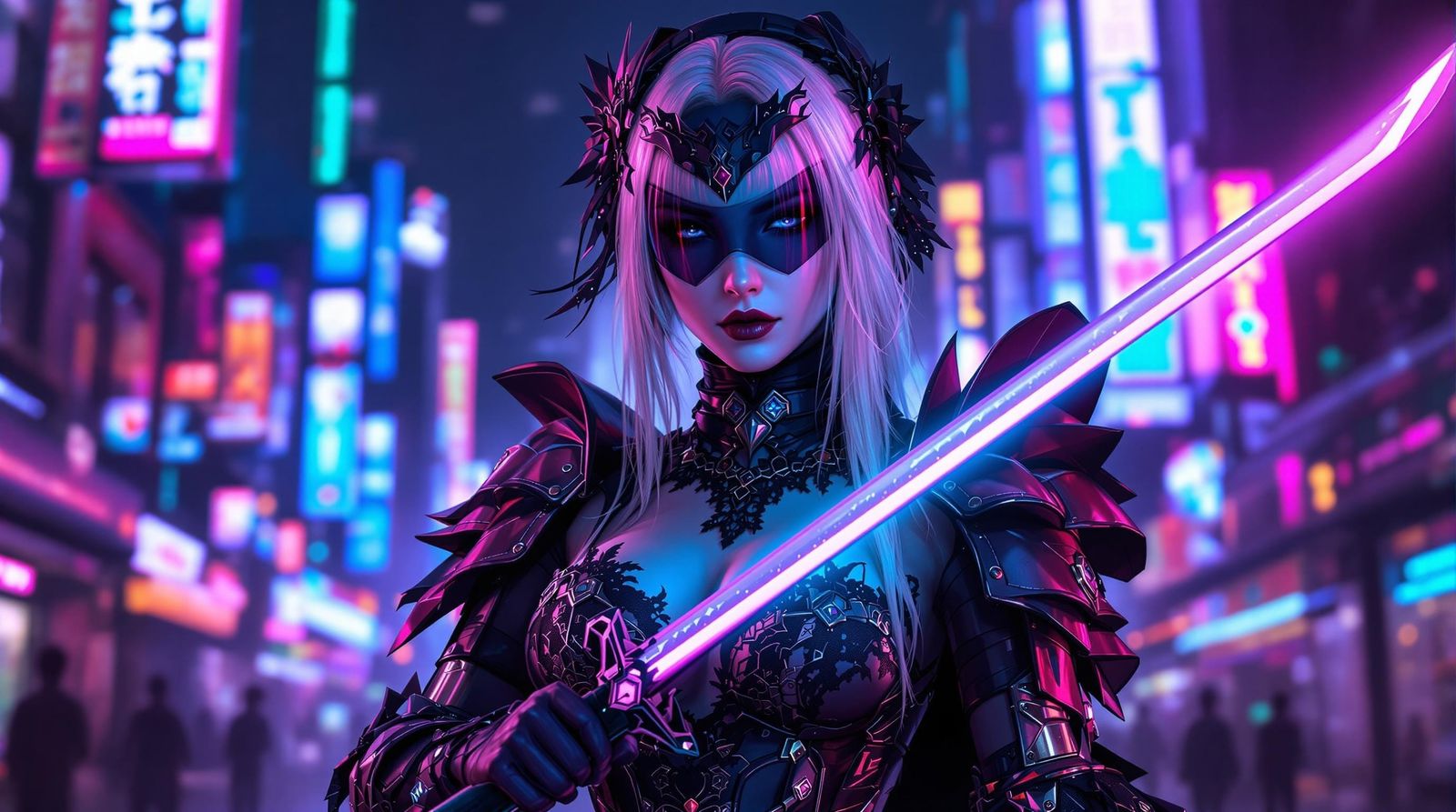 Cyberpunk Vampire Samurai with Neon Katana