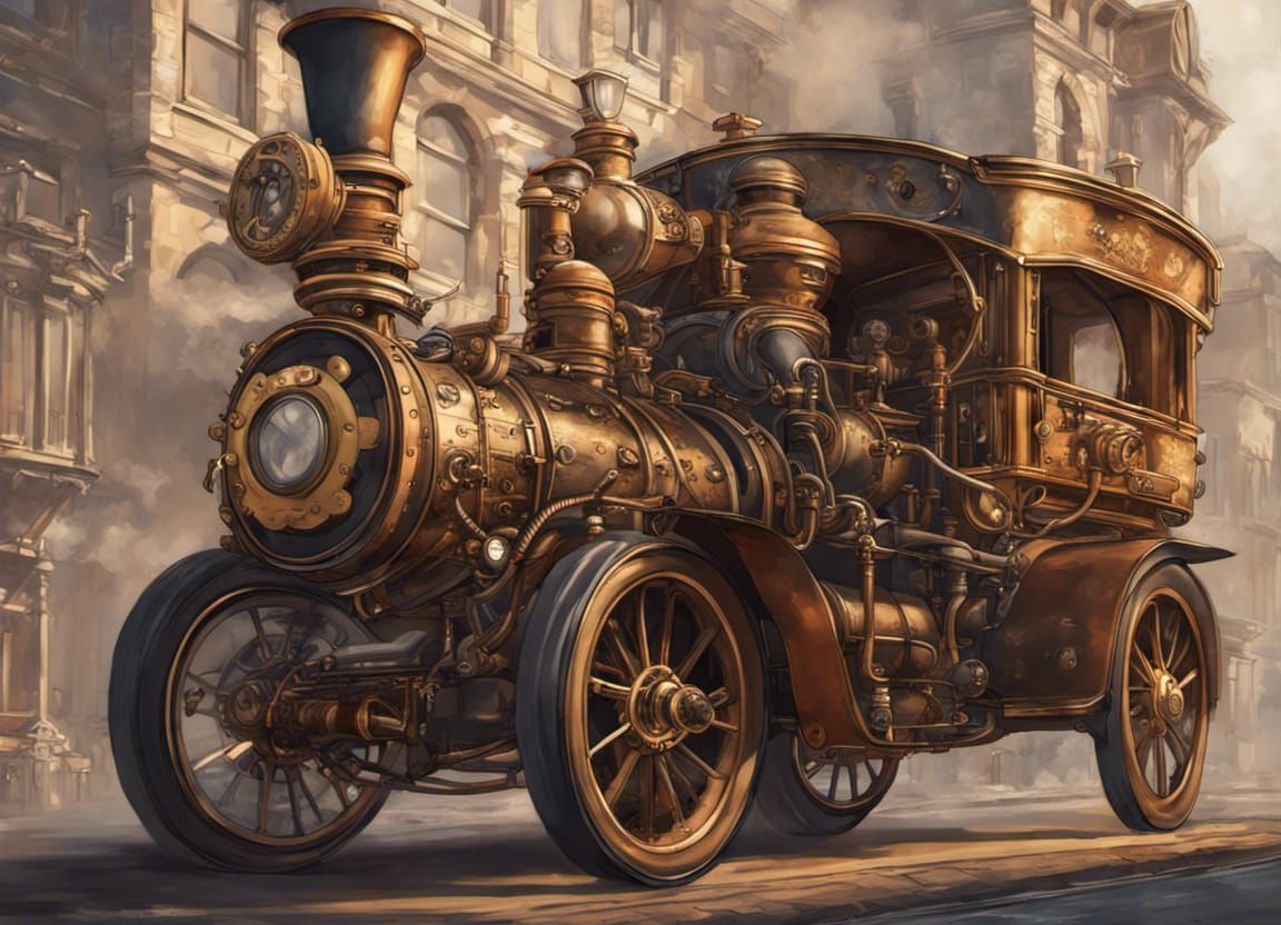 Victorian Steampunk Automobile in Detail
