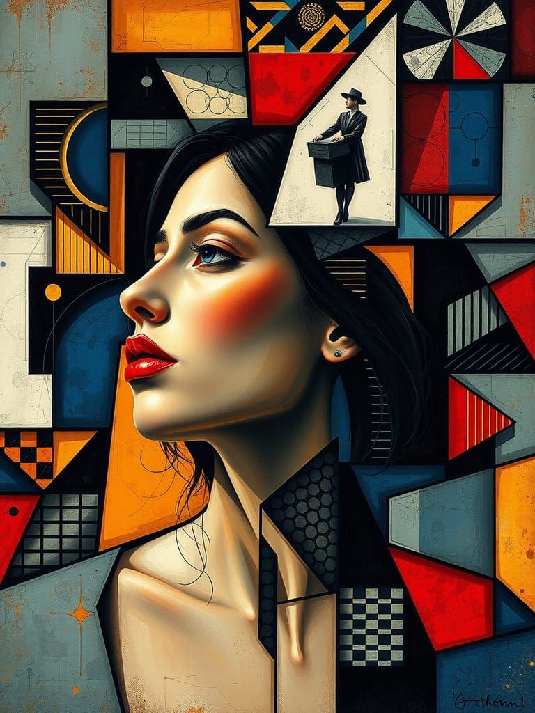 Cubist Woman in Thought, Inspired by Euclidean Geometry and ...