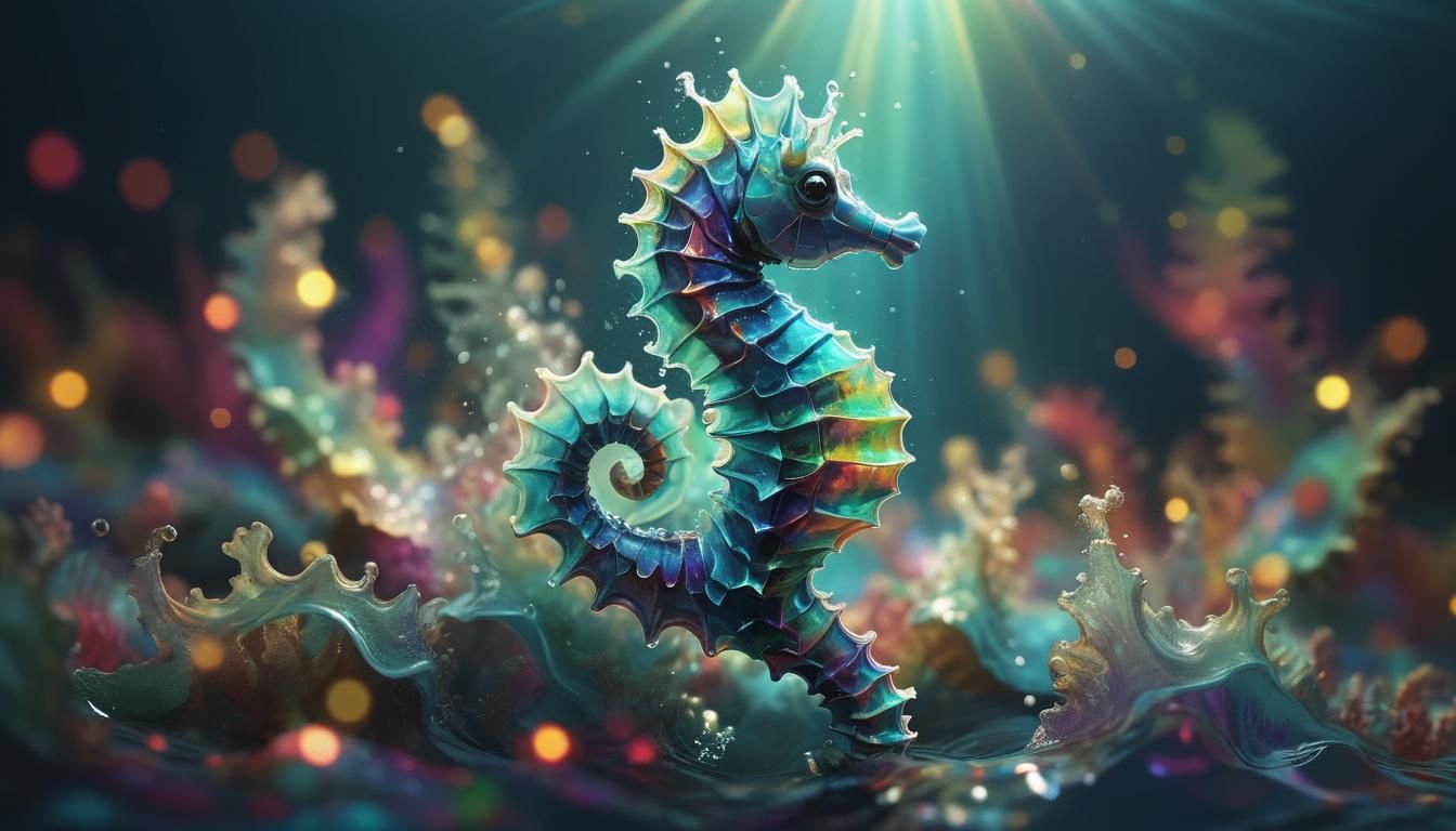Vibrant Seahorse in Playful 3D Digital Style