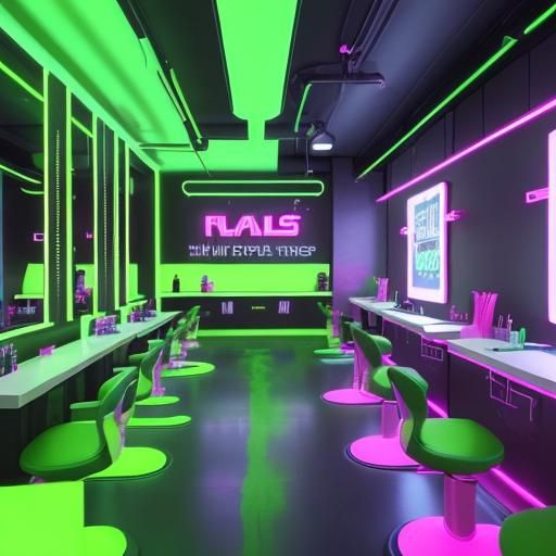 Lime Green Nail Salon with Neon Sign in Splash Art