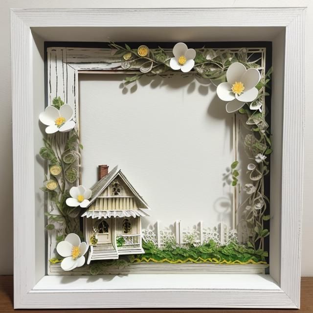 Charming Cottage Shadowbox with Pastel Spring Flowers