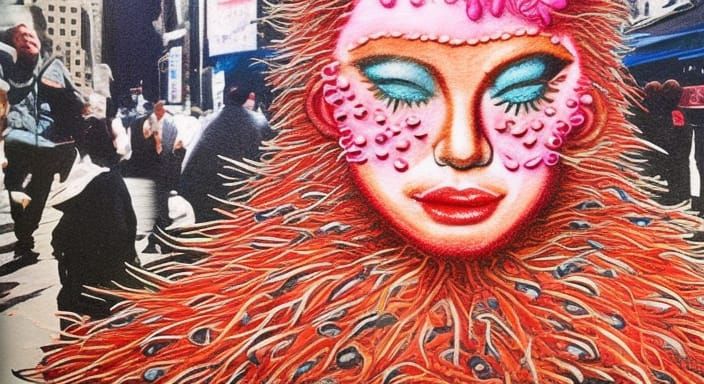 Sea Urchin Woman in Times Square: Chalk Art