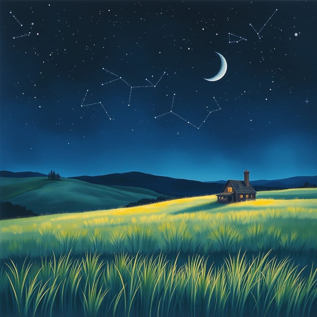 Peaceful Countryside Nightscape in Watercolor