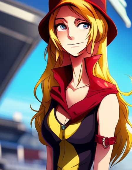 Sunset Shimmer Smiling in Anime Style