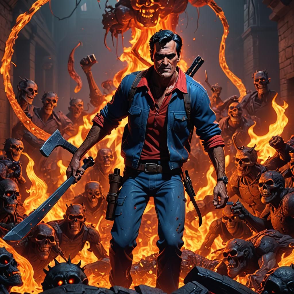 Ash Williams in Hell: 3D Digital Art