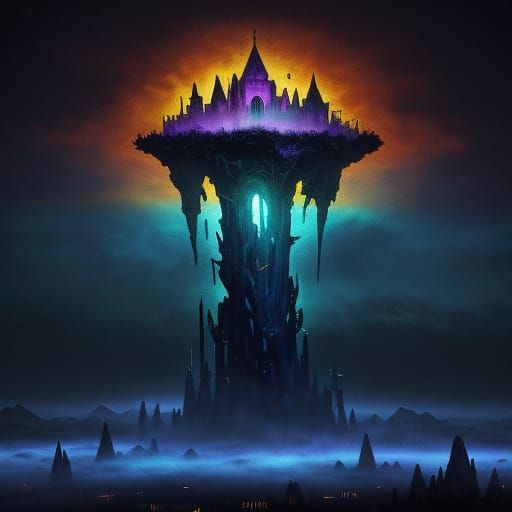 Mystical Surrealism: Vibrant Oil Painting in Dark World