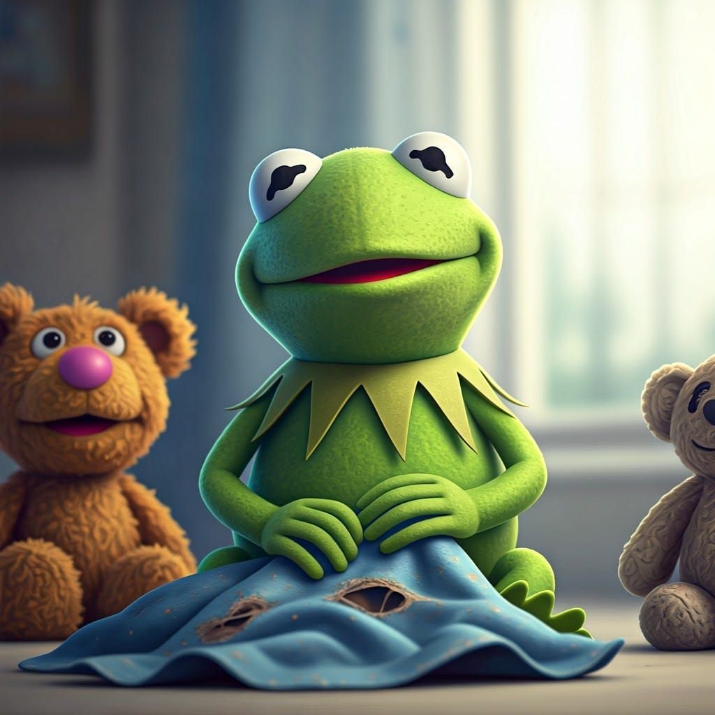 Muppet Babies Kermit and his blanket