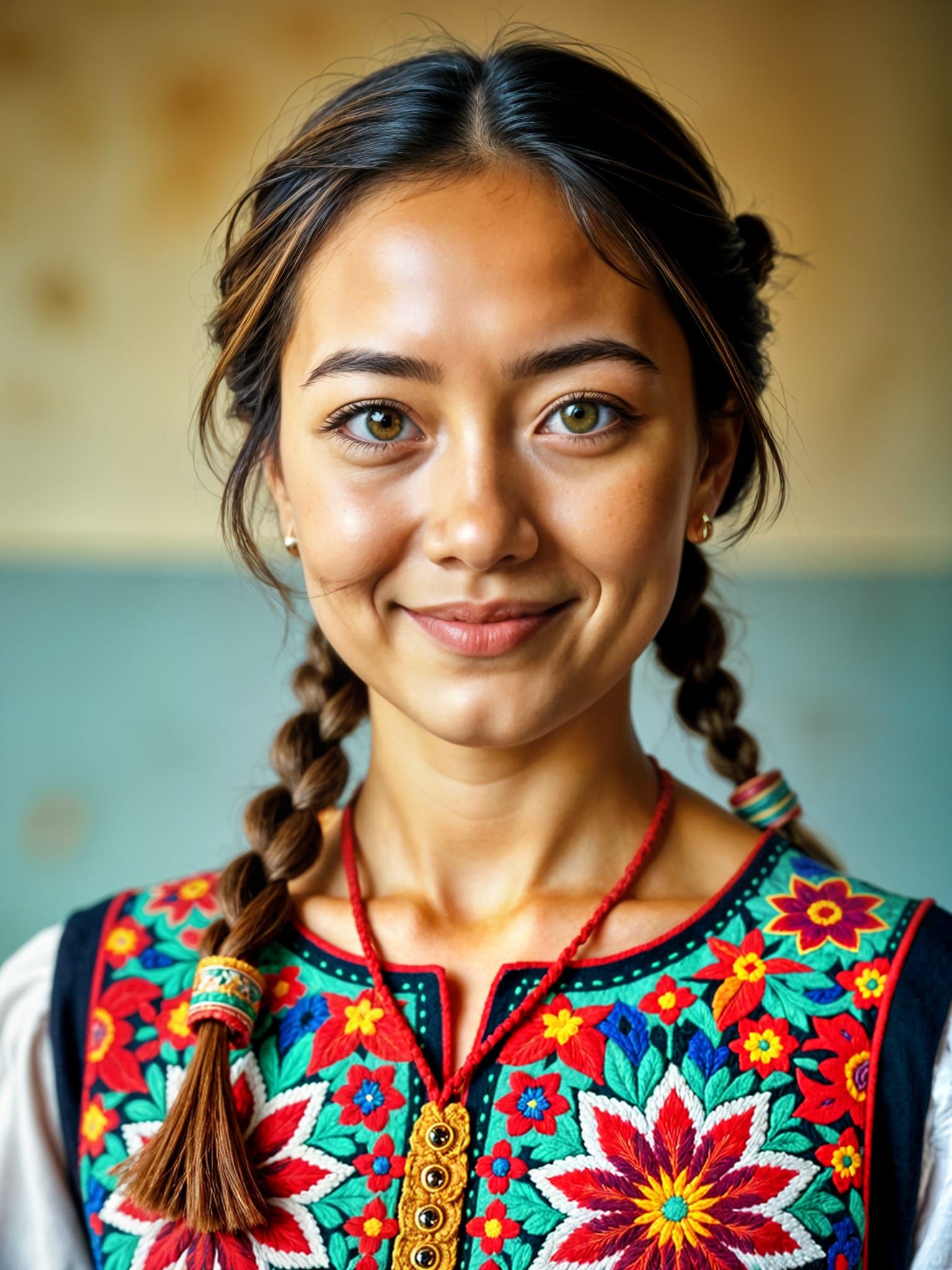 Realistic Hungarian Woman in Traditional Folk Costume with V...