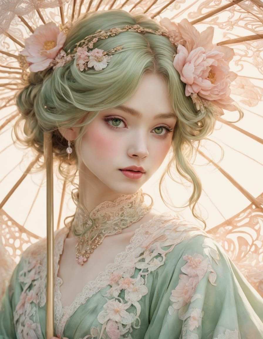 Anime-Inspired Watercolor Portrait with Delicate Features