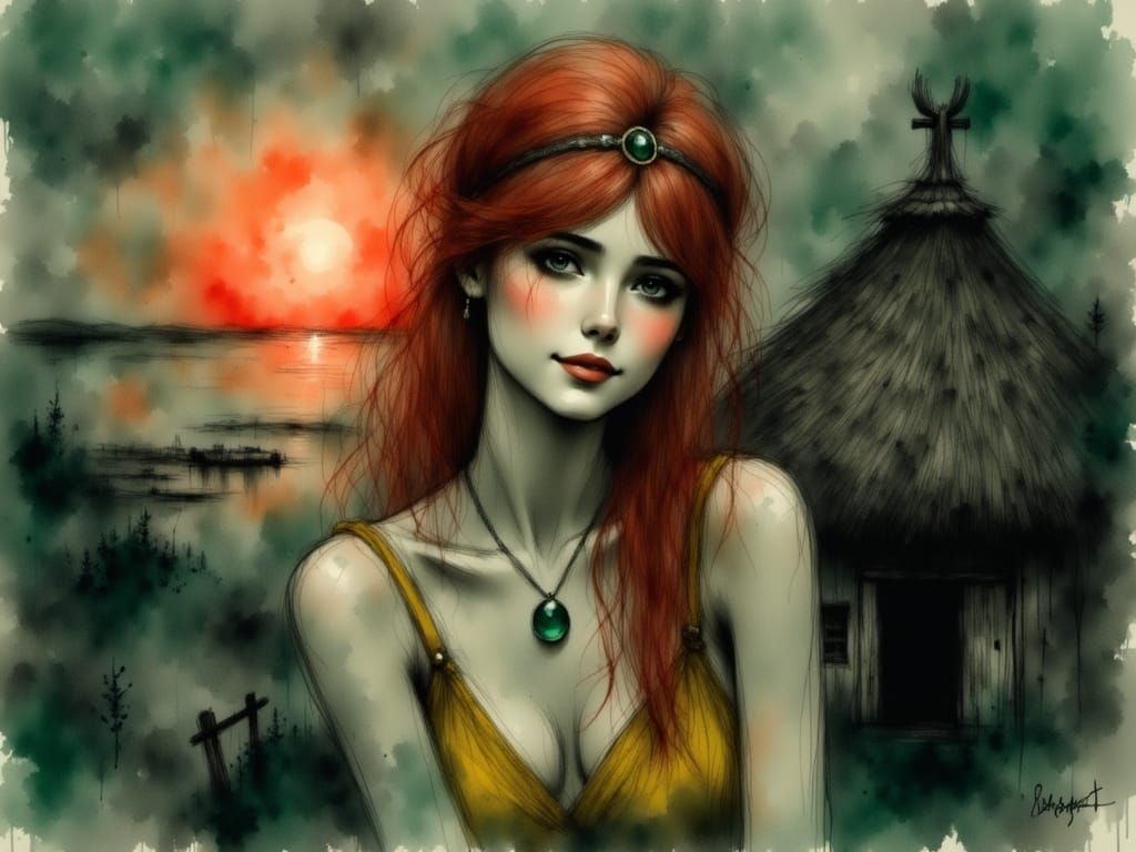 Norse Goddess in Sunset, Ethereal Fantasy Art