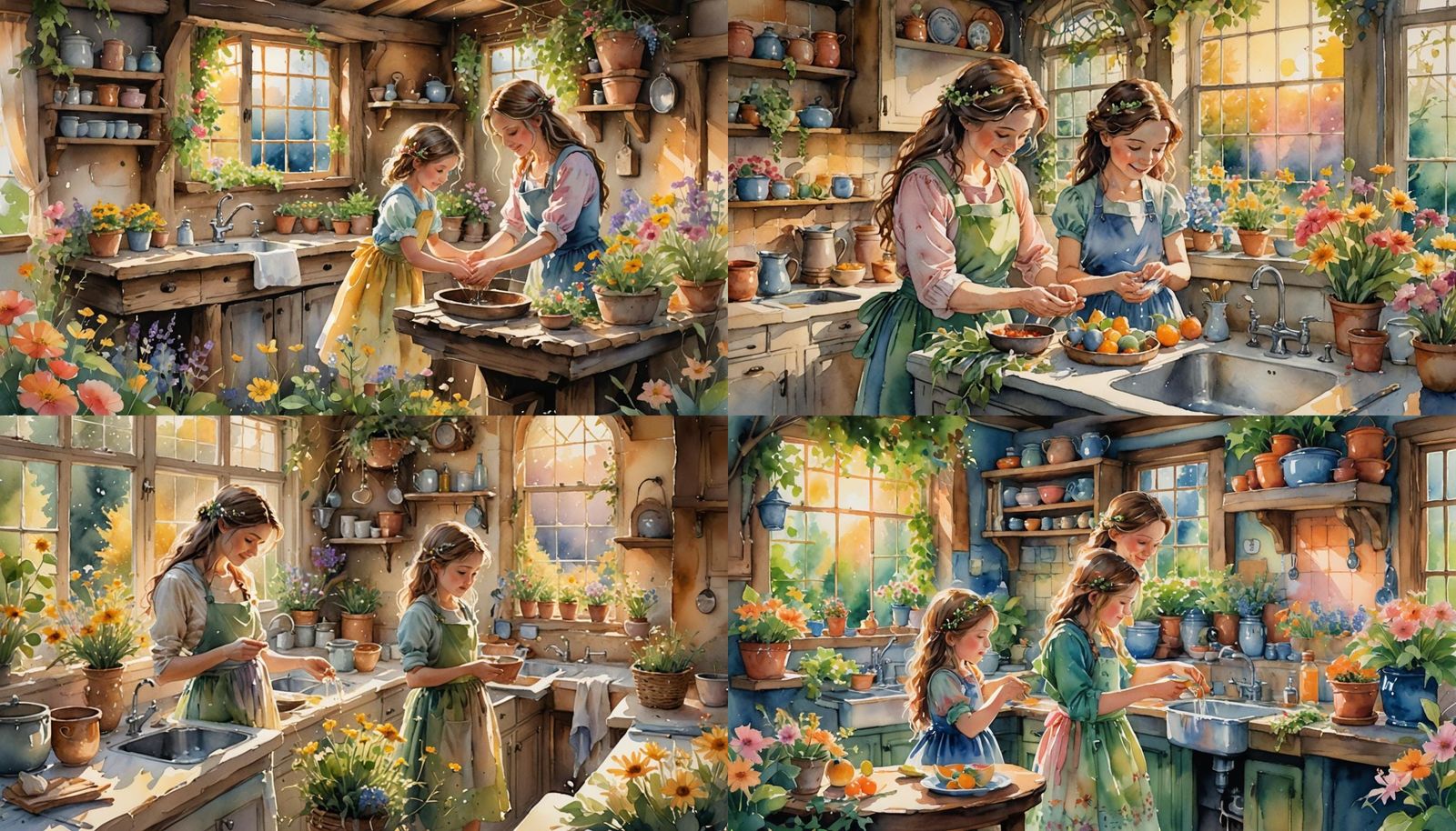 Mother Nature's Fairy Kitchen in Watercolor Style