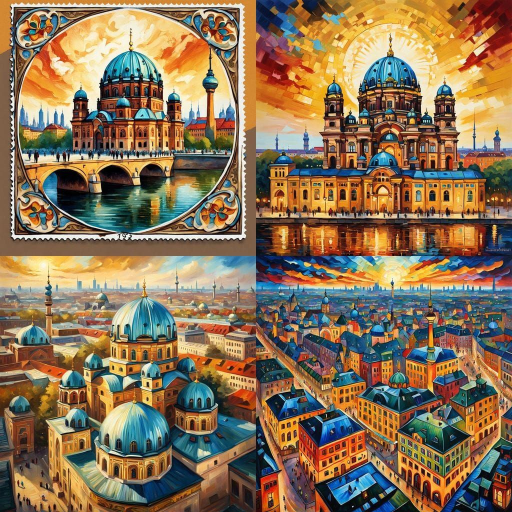 Berlin Cityscape on Ottoman Stamp, Vintage German Painting