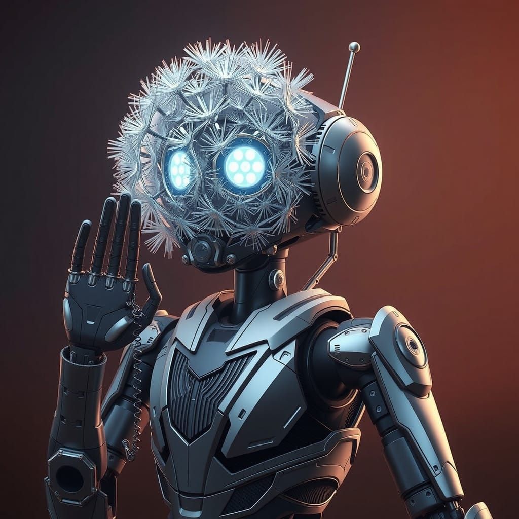 Surreal Futuristic Robot Grants Wishes in Polished Metal Glo...