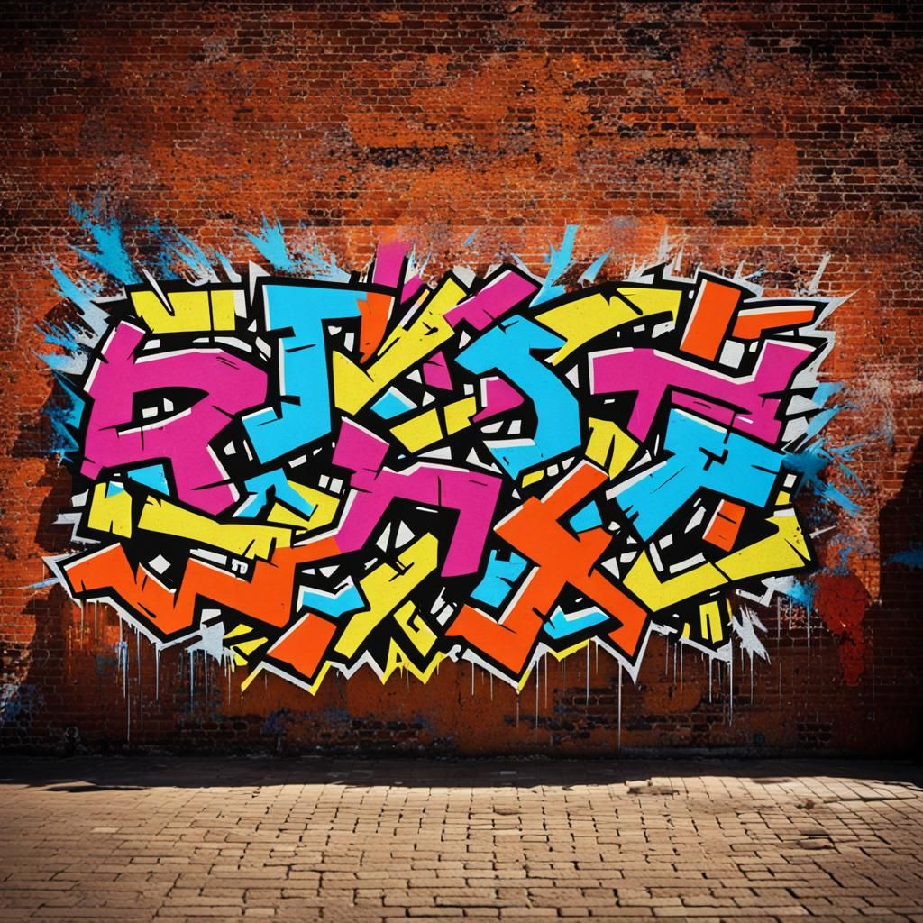 Vibrant Graffiti Art on Brick Wall in Stencil Style