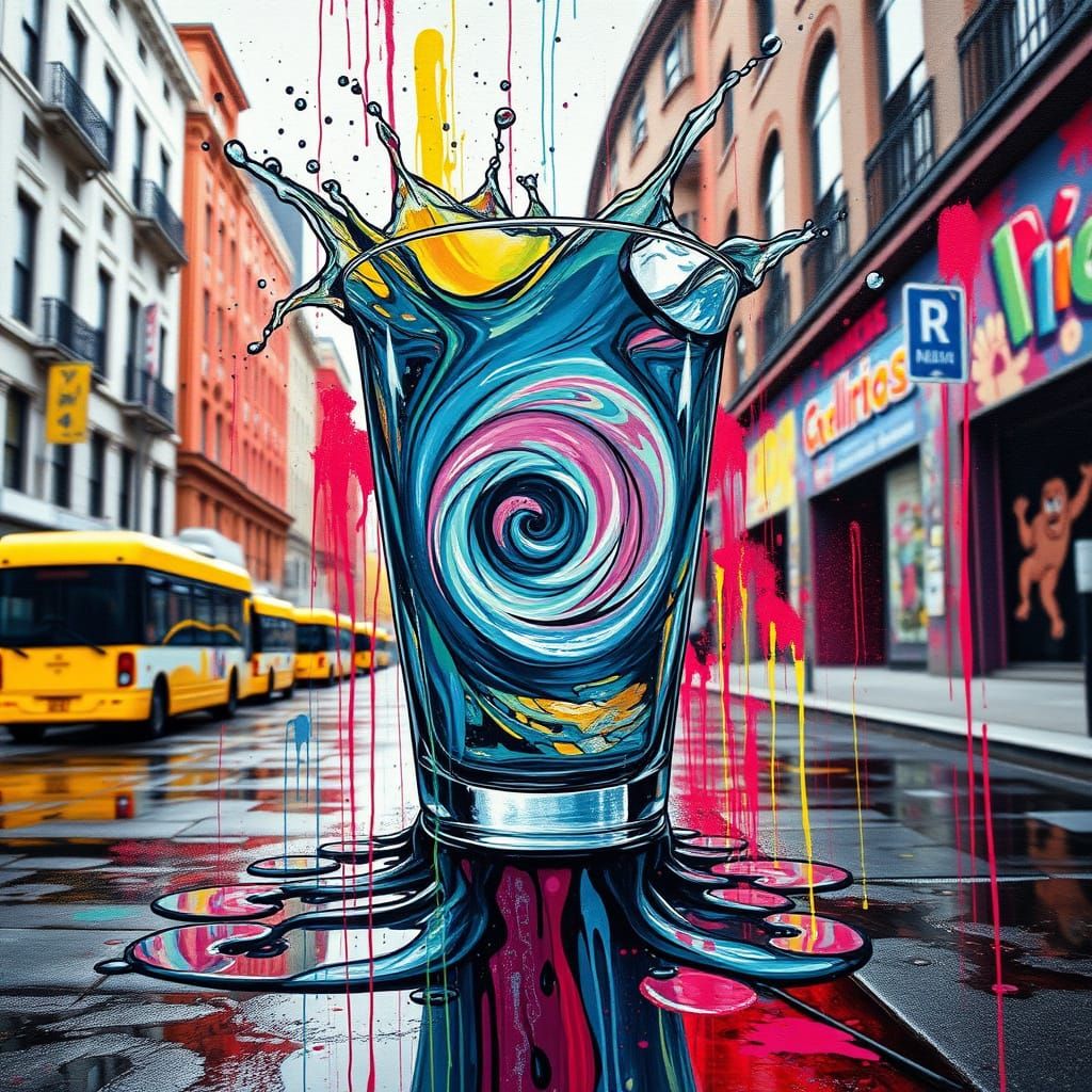 Hyper-Realistic Street Art Whirlpool in Glass of Water
