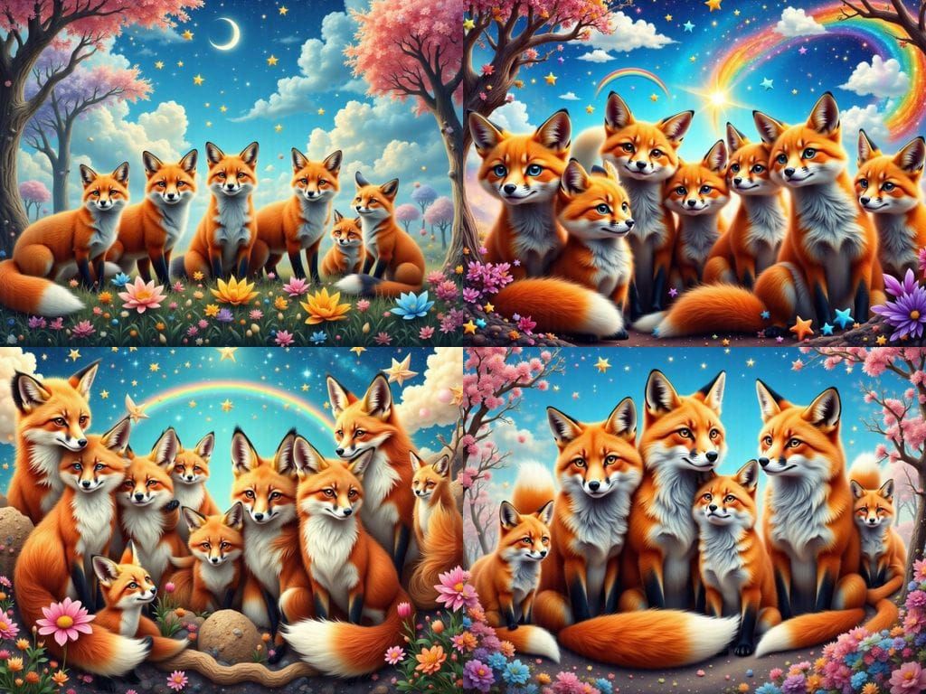 Mikayla Raines Surrounded by Foxes in Blue Sky