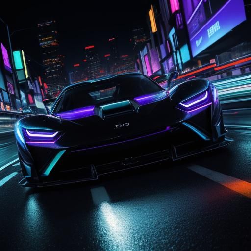 Supercar Speeds Down Neon Highway in Comic Book Art
