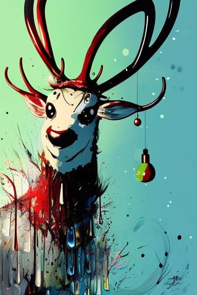 Festive Reindeer in Top Hat, Maximalist Style