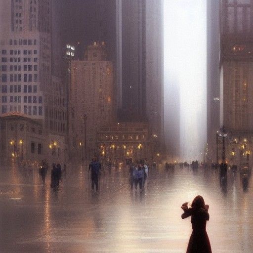 Crying Woman in City as Oil Painting