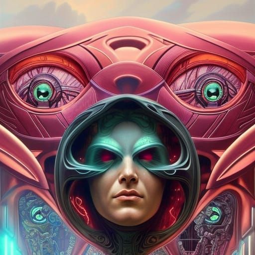 Menacing Steampunk Cyborg Portrait in Art Nouveau Style