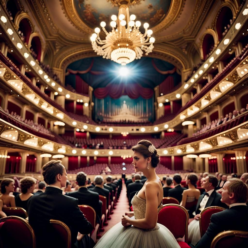 Elegant spectators take their seats at the Opera.